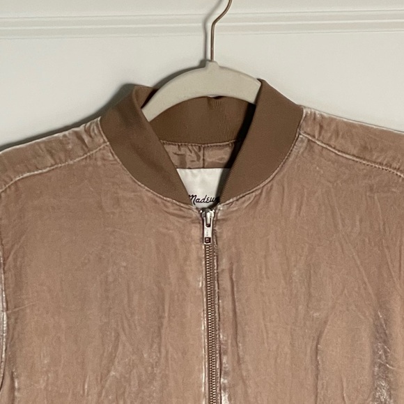 Madewell Tan Velvet Silk Blend Full Zip Bomber Jacket - 35565 - Picture 3 of 16